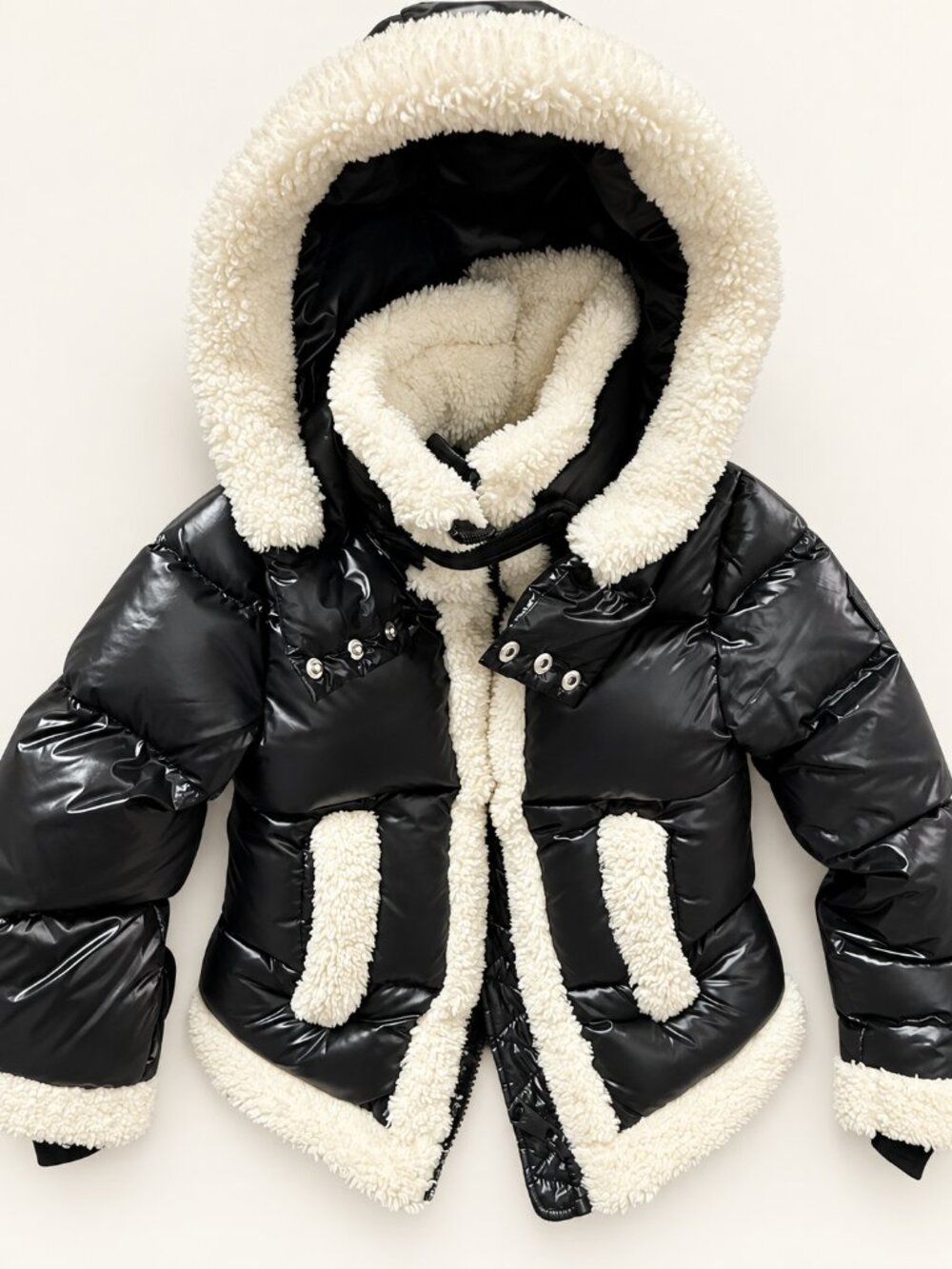 SAM. Black Puffer Jacket with Cream Sherpa Trim